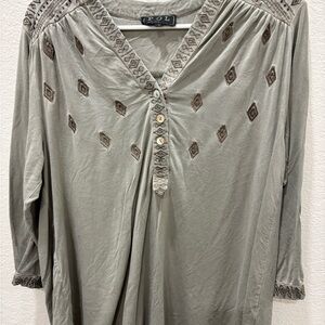 POL Women's Taupe Embroidered Blouse